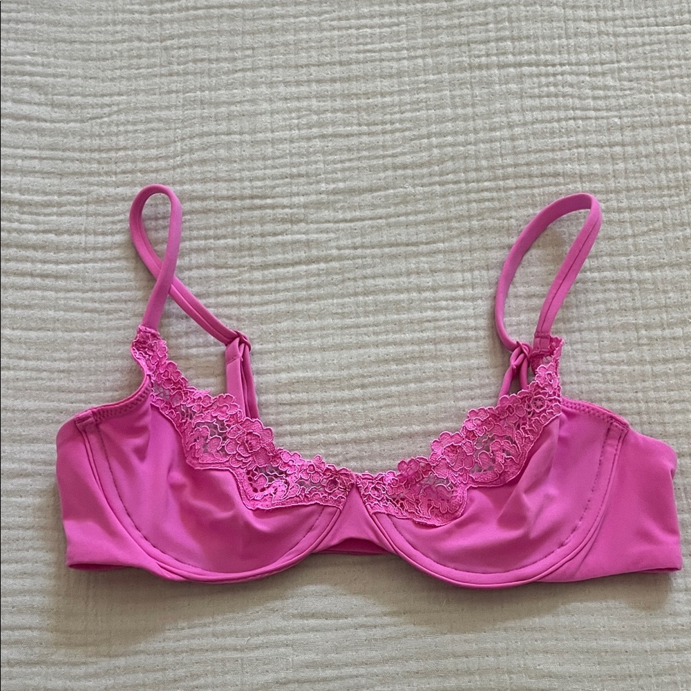 Skims Pink Lace Trim Bra